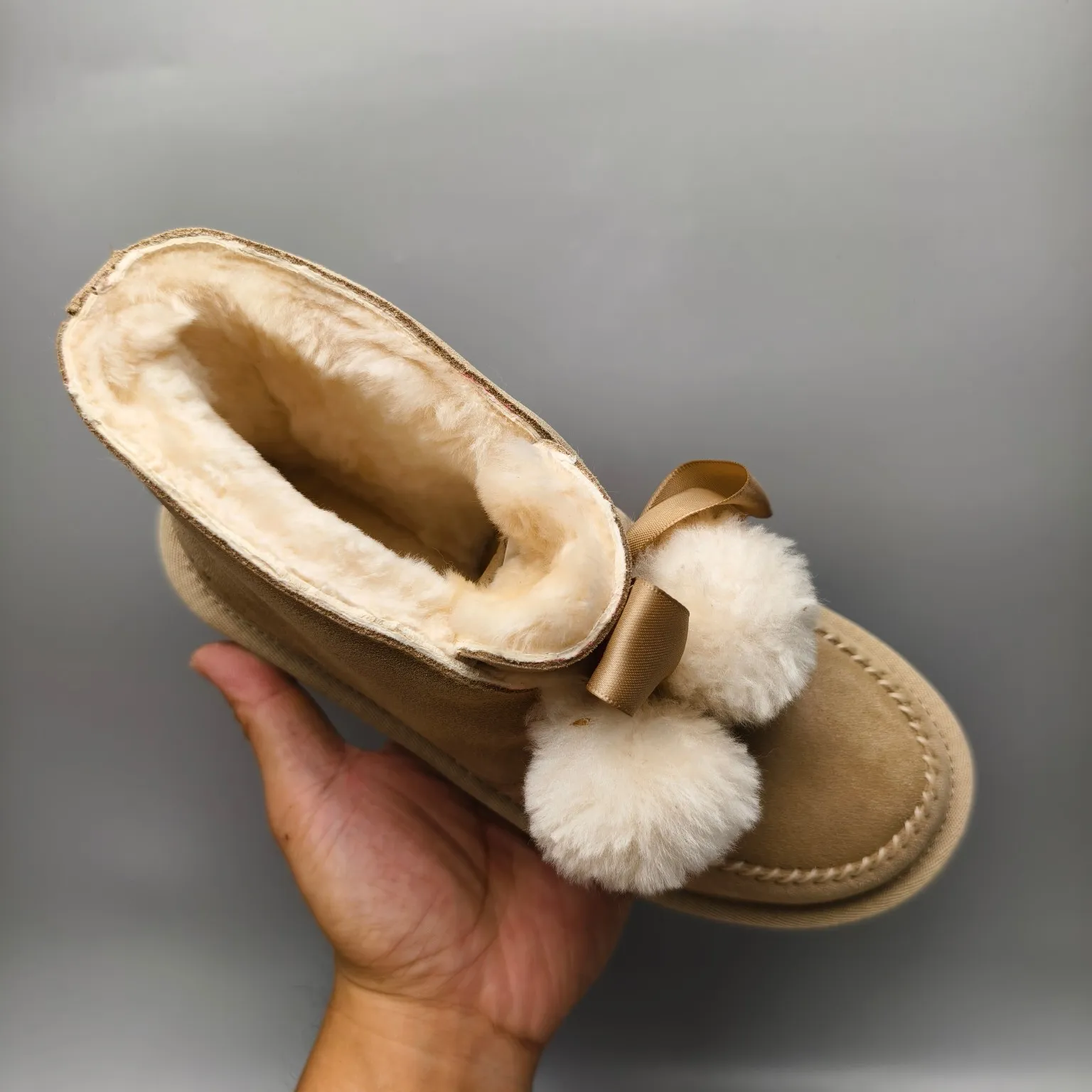 💰560 UGG sheepskin all-in-one snow boots 3517 double fur ball Kailin casual shoes Color: Maroon Sand Matching size: 35-40